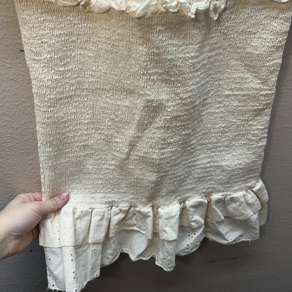 Cleobella SZ M Ivory Smocked Mini Dress‎ Boho Cottagecore Puffed Sleeves SZ M - Picture 3 of 9